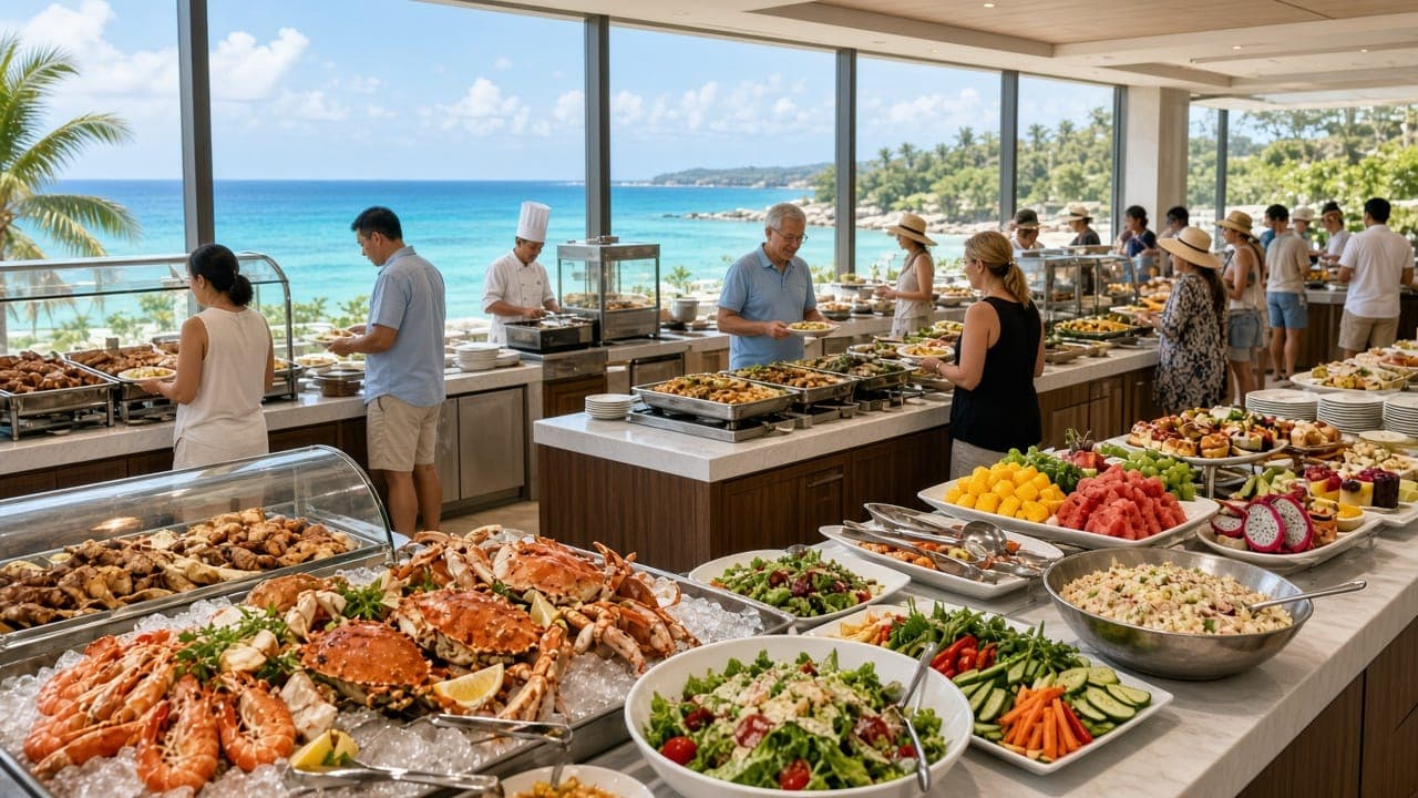 Seafood and international buffet at a sea-view restaurant on Hon Thom